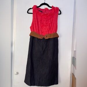 Stylish Dress with Red Top and Black Skirt